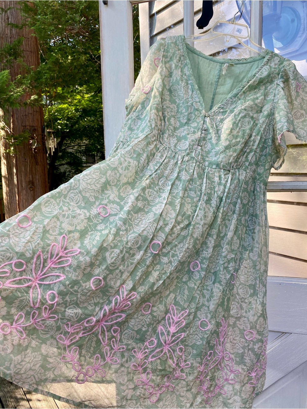 Anthropology Light Green Embroidered Women's Dress